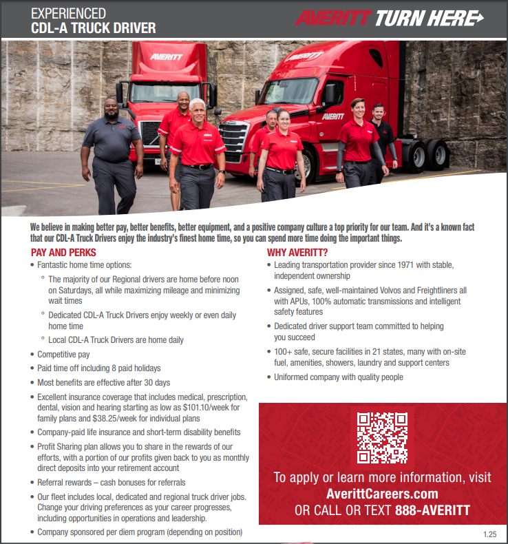 Experienced CDL-A Driver Benefits 2025